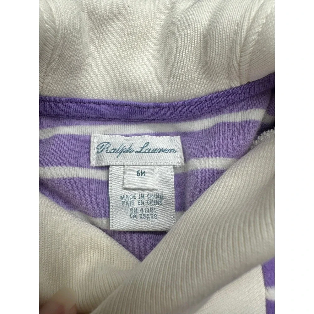 Ralph Lauren Velour Dress Sz 6M Purple Lavender Striped Ruffle Shawl Collar